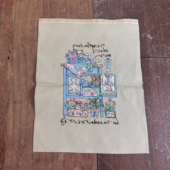 Vintage Cross Stitch Cats Friendships Bloom‎ Quote COMPLETE ready to frame - Picture 4 of 7